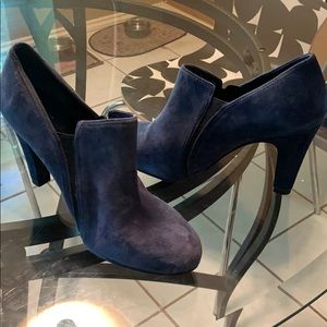 Blue suede booties